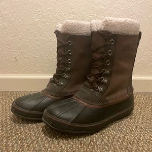 LL Bean Men's Size 12 Winter Insulated Snow Boots - Leather Brown w/Rubber Sole